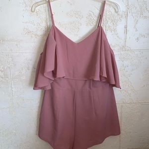 Spaghetti Strap Romper. Cold Shoulder. Rose Large